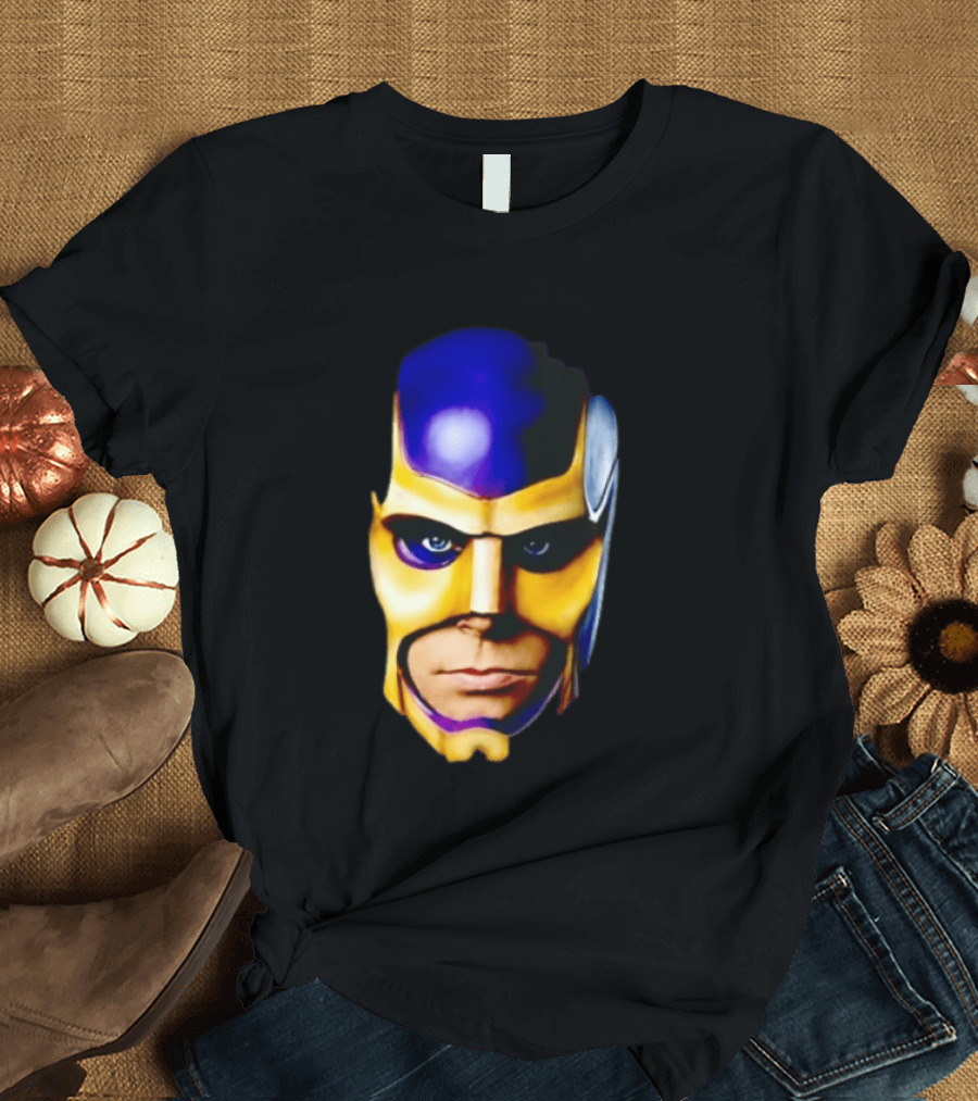 Realistic Painted Purple Gold Superhero Mask Face Close Up T-Shirt