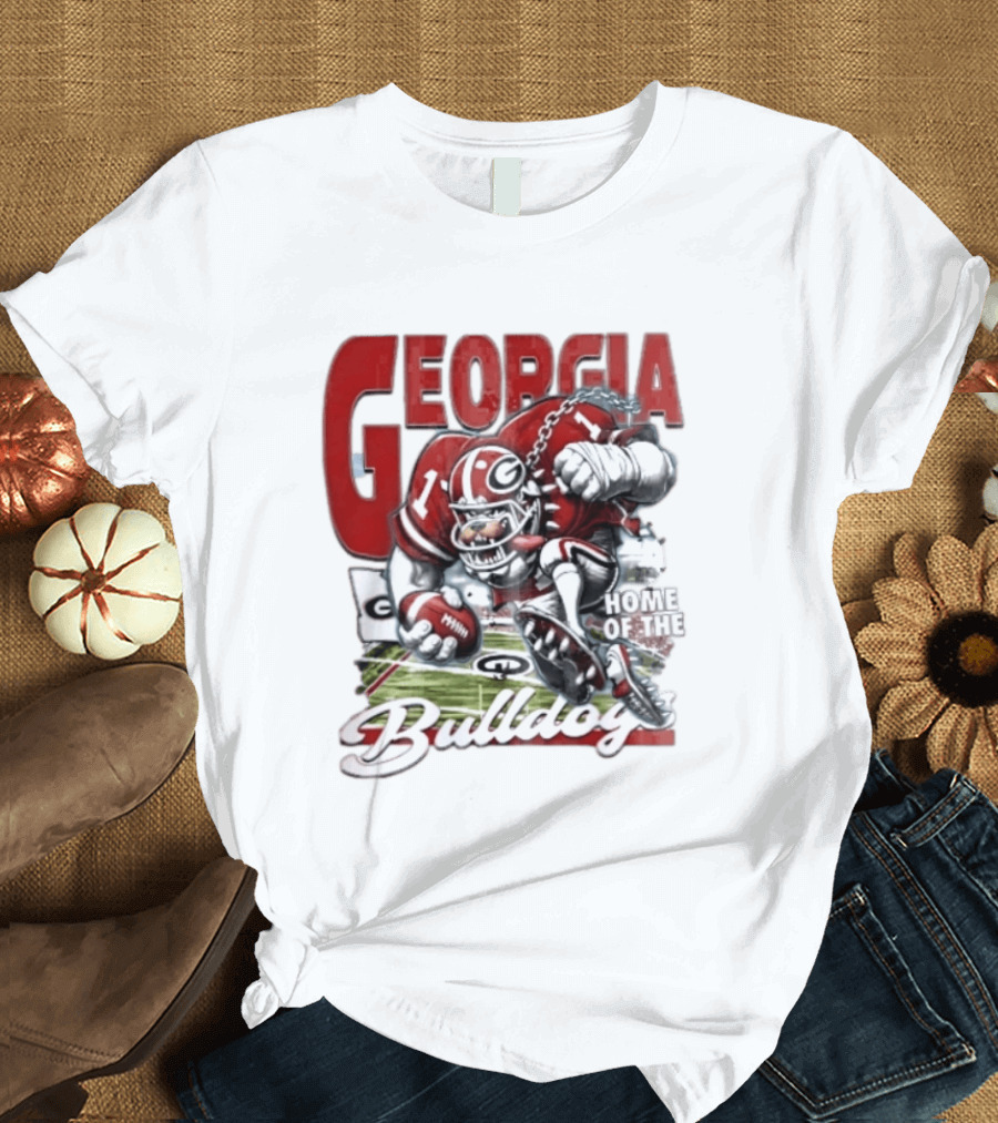 Georgia Bulldogs Football Cartoon Running Home Of The Bulldogs T-Shirt