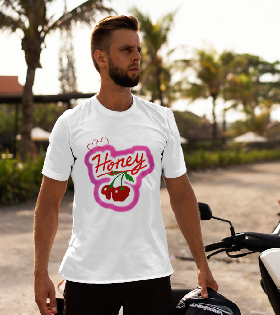 Honey Cherry Fruit Hearts Pink Neon T-Shirt