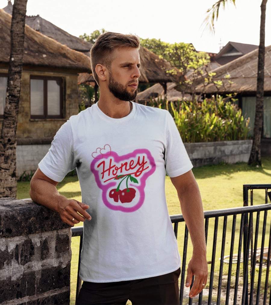 Honey Cherry Fruit Hearts Pink Neon T-Shirt