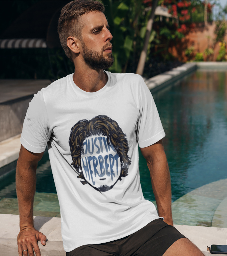 Justin Herbert Distressed Long Hair Beard Head T-Shirt