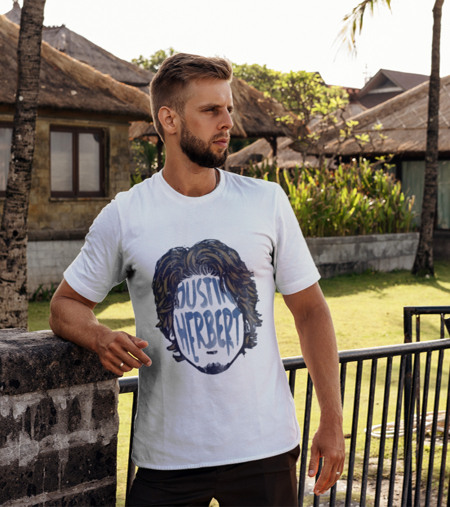 Justin Herbert Distressed Long Hair Beard Head T-Shirt