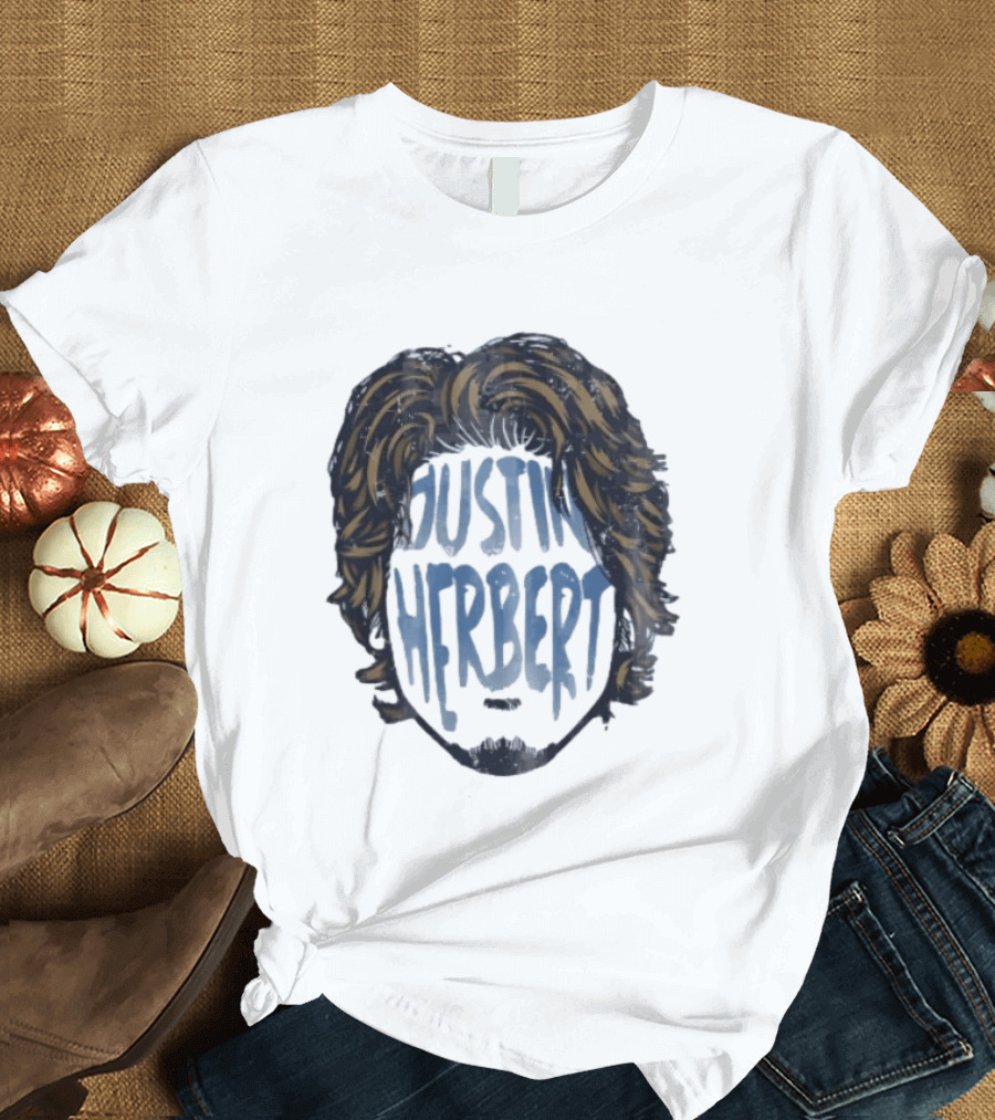 Justin Herbert Distressed Long Hair Beard Head T-Shirt