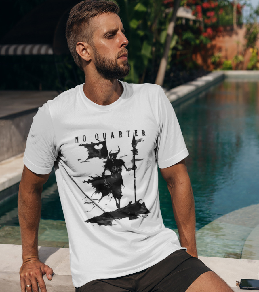 No Quarter Distressed Skeleton Warrior Dark Fantasy T-Shirt