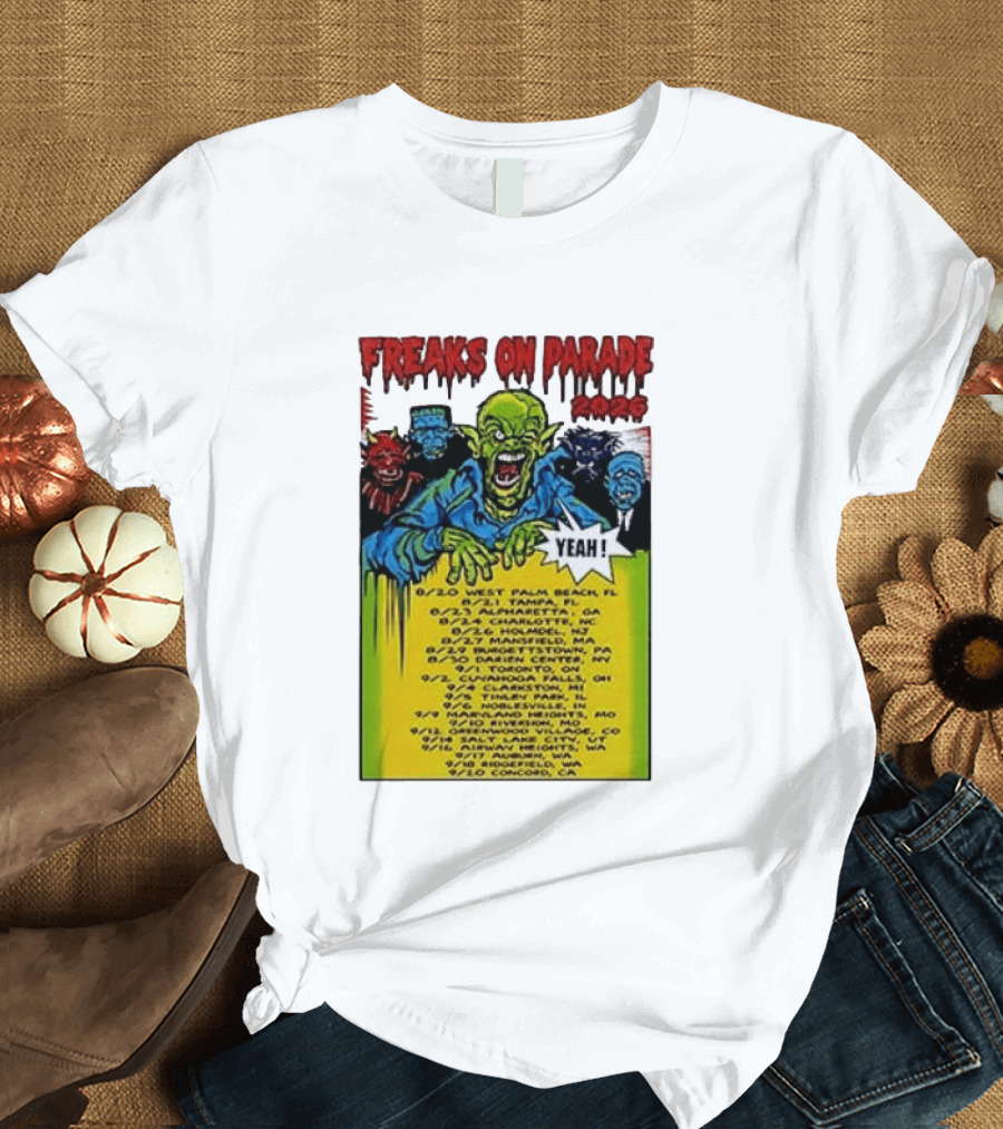 Freaks On Parade Tour 2023 Rob Zombie Dates West Palm Beach Tampa Atlanta Concord T-Shirt