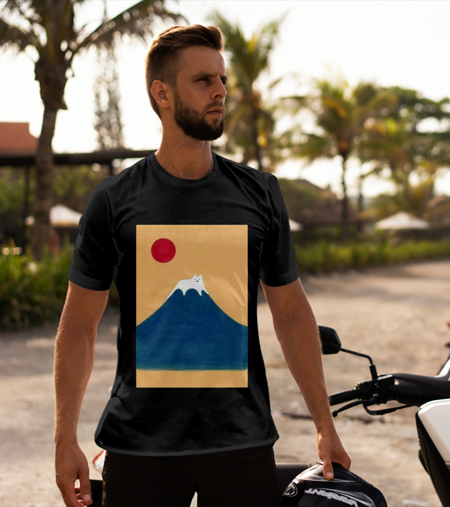 Meow Fuji Cat With Red Sun Illustration Japan T-Shirt