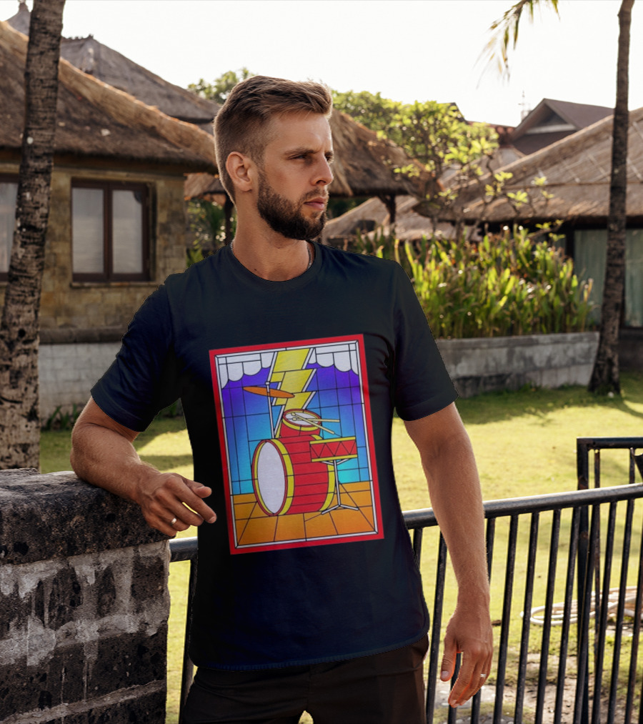 Stained Glass Drum Kit With Lightning Bolt T-Shirt