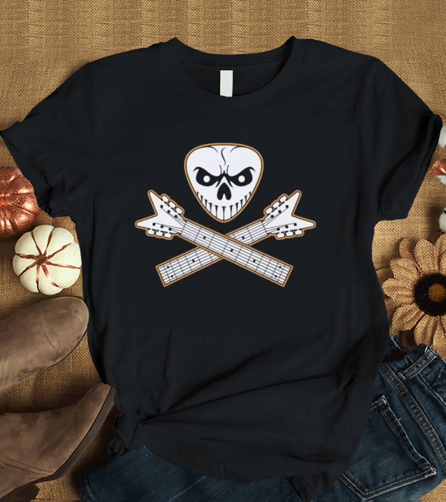 Guitar Pick Skull Crossed Guitars Rock Metal Music T-Shirt