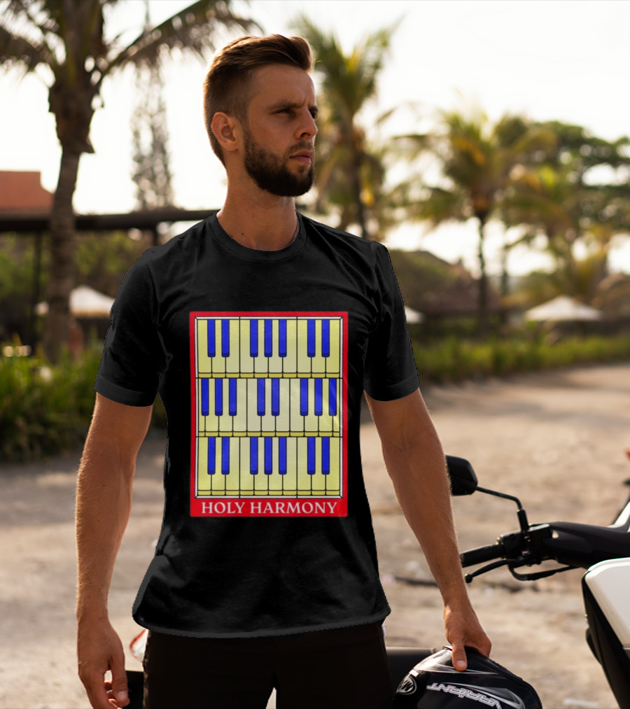 Holy Harmony Stained Glass Piano Keyboard Classical Music T-Shirt