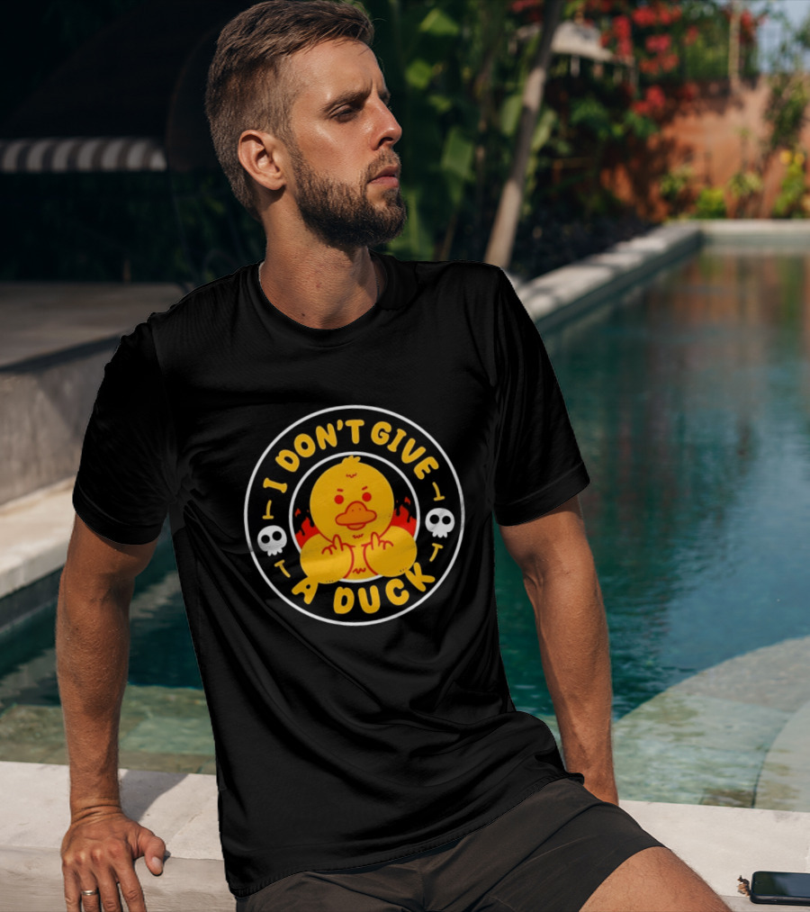 I Don't Give A Duck Angry Yellow Bird Middle Finger Skulls Flames T-Shirt