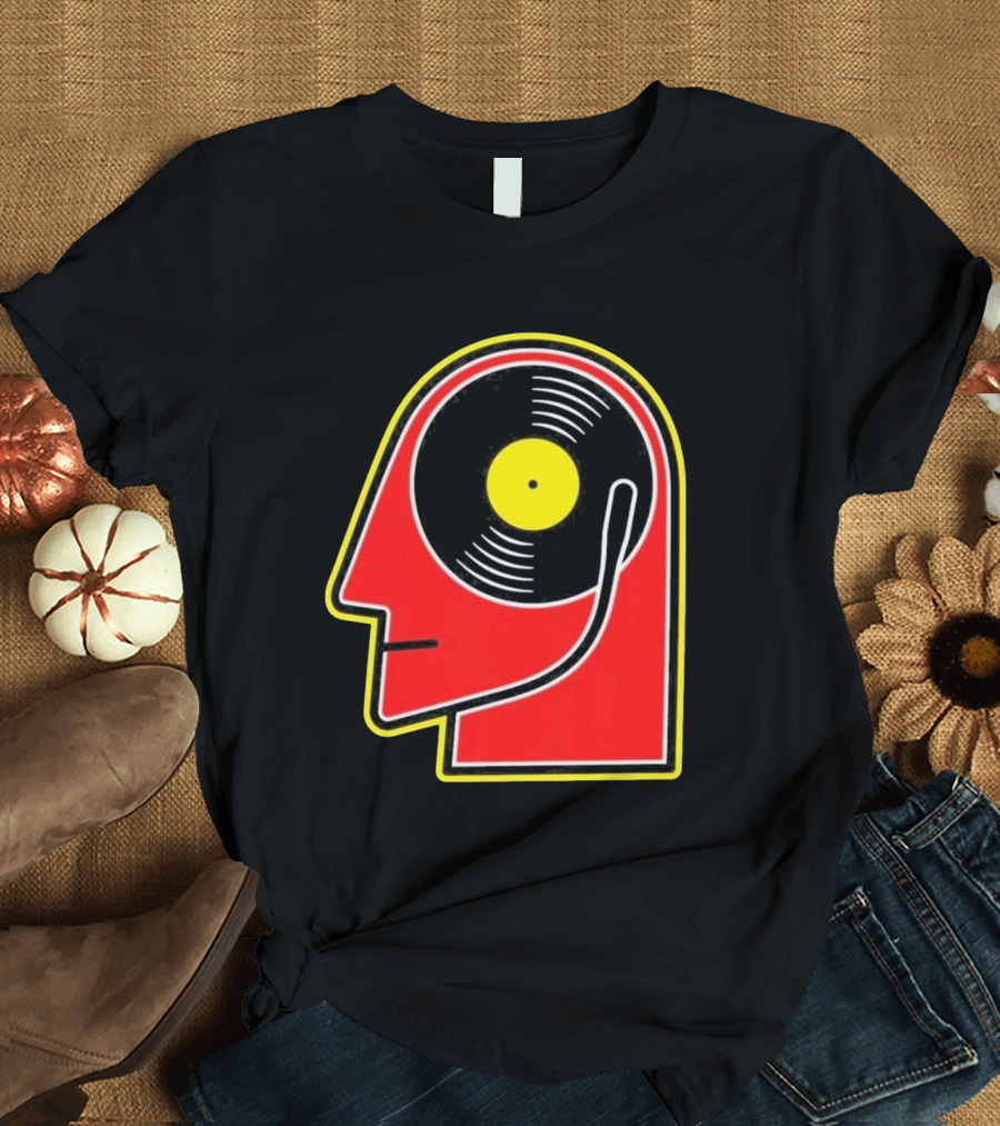 Vinyl Album Head With Record Disc Ear Retro Music T-Shirt