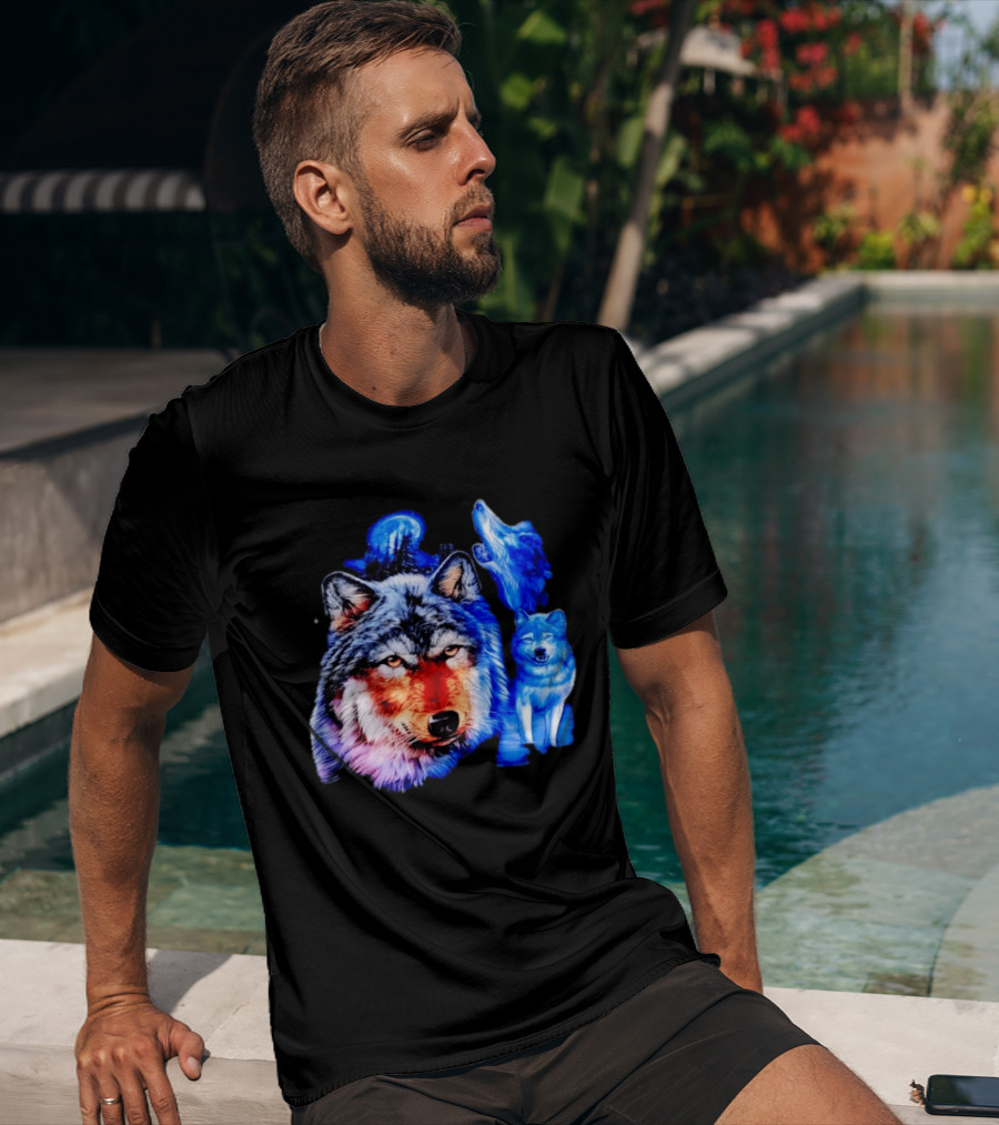 Wild Wolf Pack Moon Night Scene Nature Wildlife Wolves Howling T-Shirt