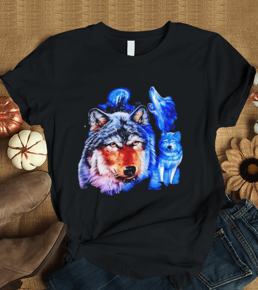 Wild Wolf Pack Moon Night Scene Nature Wildlife Wolves Howling T-Shirt