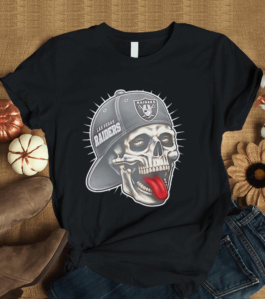 Las Vegas Raiders Skull Tongue Out Cap Raider Nation Football T-Shirt