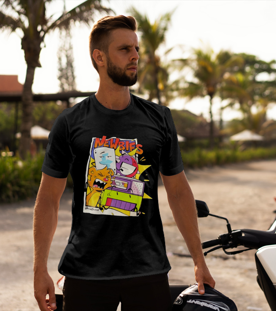 Newbies RaidingSalmon Cartoon Boombox And Cards Explosion T-Shirt