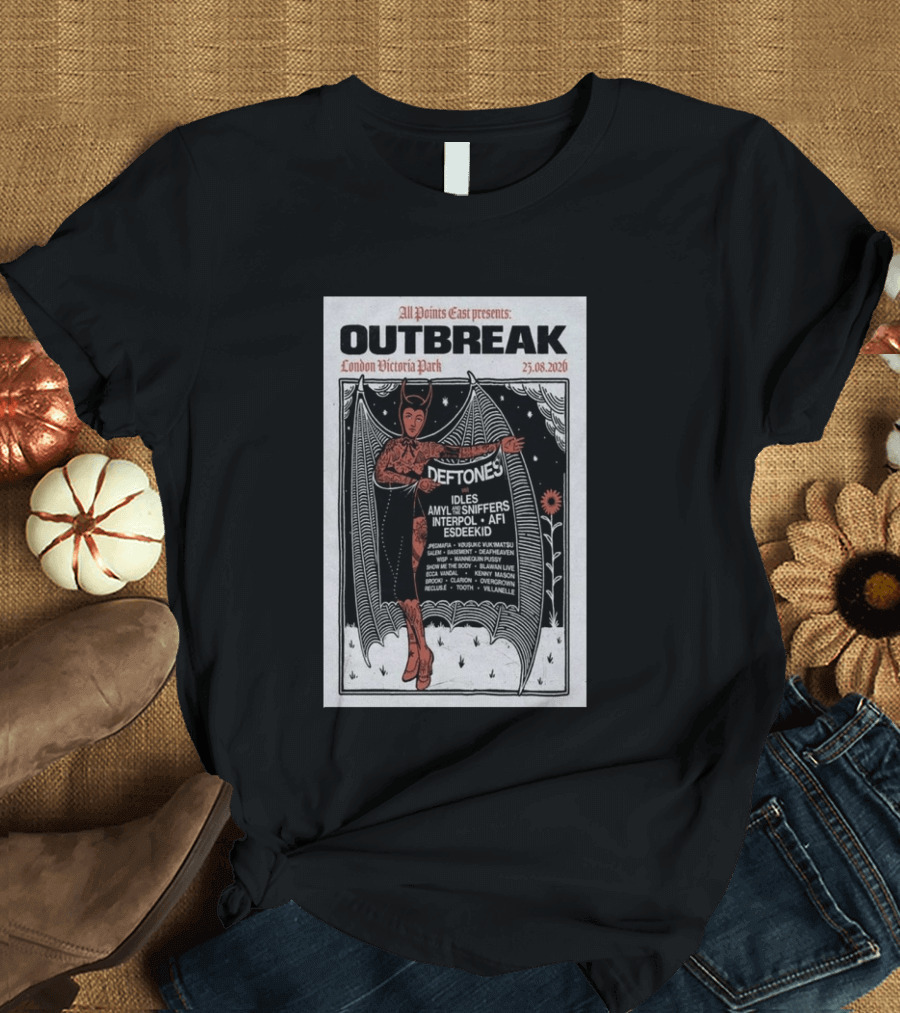 All Points East Presents Outbreak London Victoria Park 25.08.2026 Deftones Idles Amy Sniffers Interpol AFI Esdeekid T-Shirt