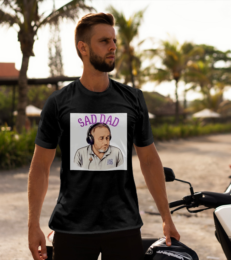 Sad Dad Headphones Fatherhood Parenting Mood T-Shirt