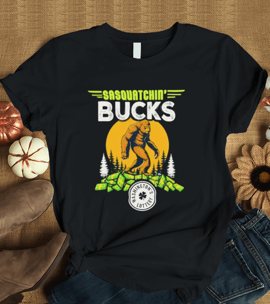 Sasquatchin' Bucks Bigfoot Money Walk And Trees T-Shirt