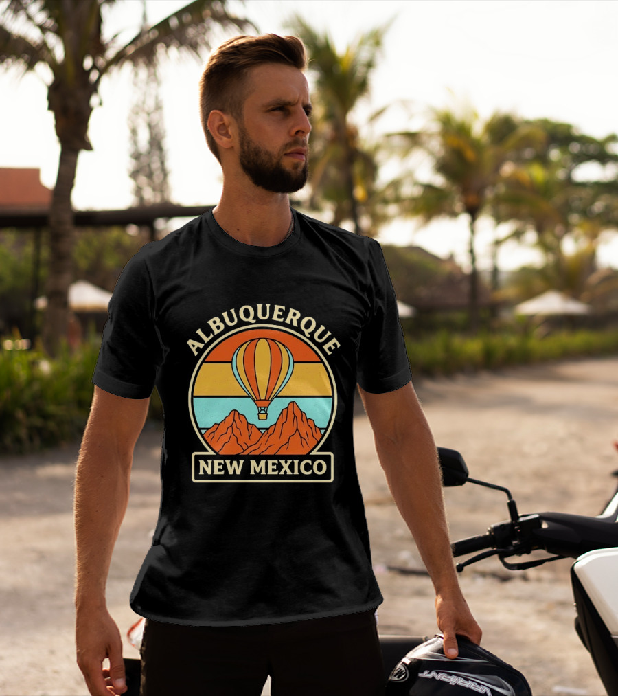 Albuquerque New Mexico Hot Air Balloon Over Mountains T-Shirt