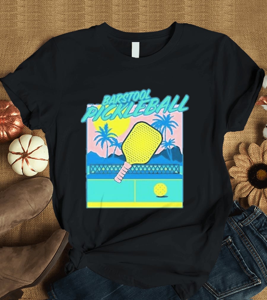 Barstool Pickleball Tropical Retro Paddle And Palm Trees T-Shirt