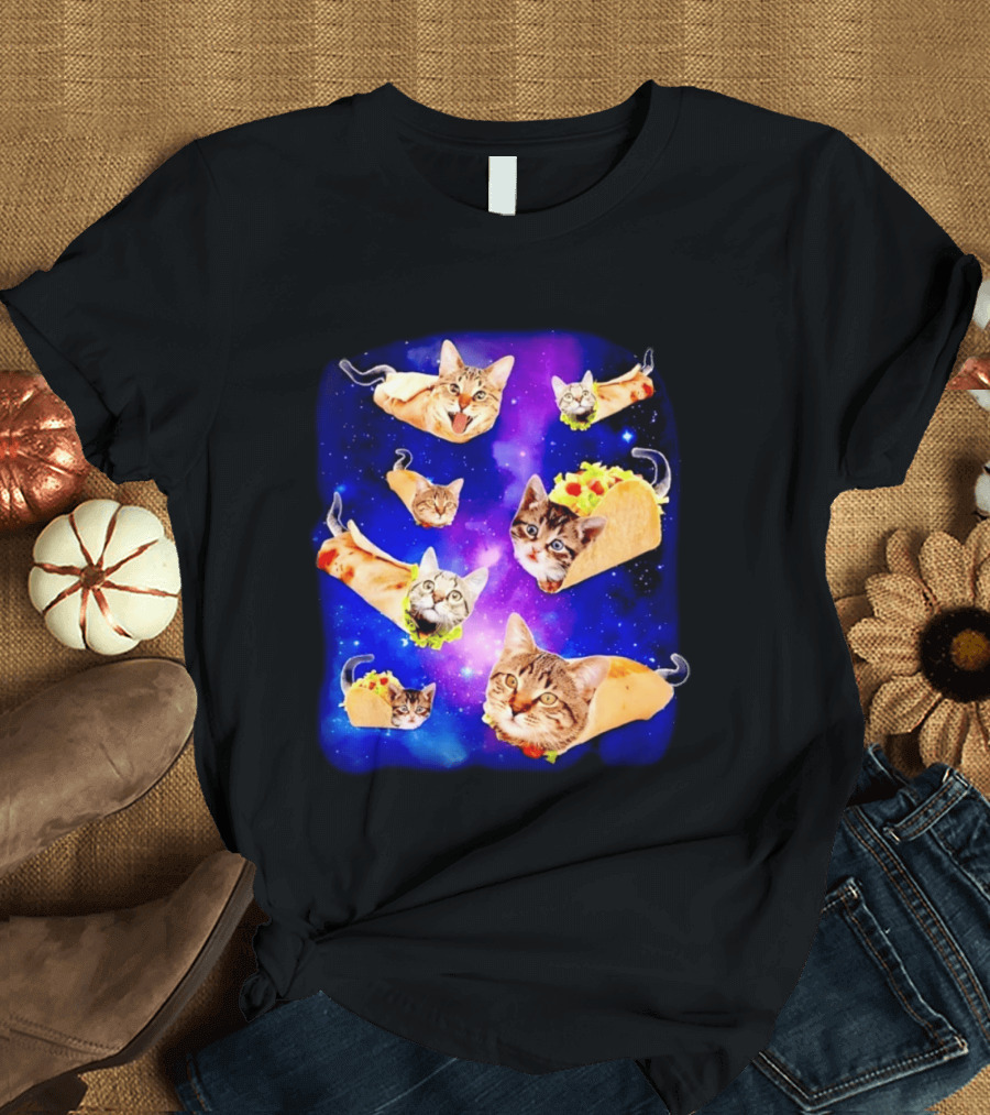 Cats In Space With Tacos And Burritos Taco Cat Cosmic Adventure T-Shirt