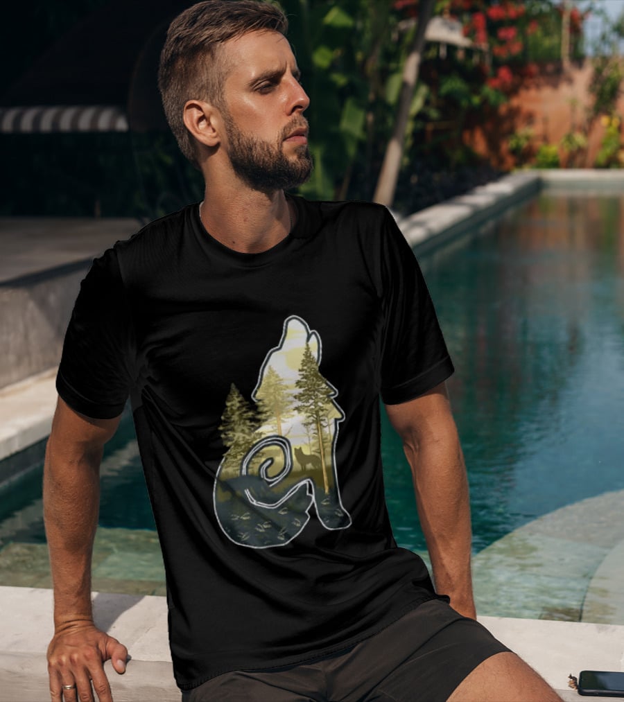 Wolf Howling Forest Scene Fahlo Nature Wildlife T-Shirt