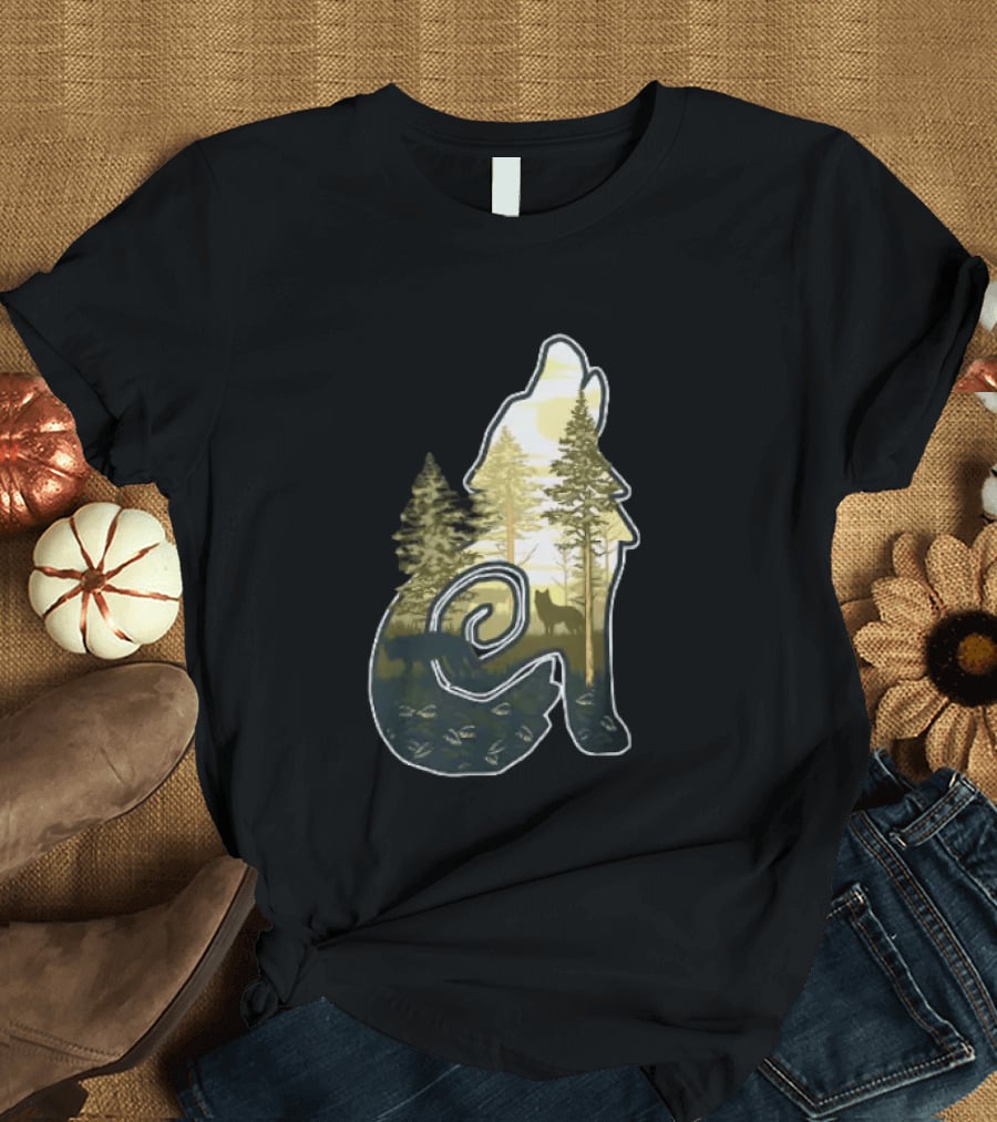 Wolf Howling Forest Scene Fahlo Nature Wildlife T-Shirt