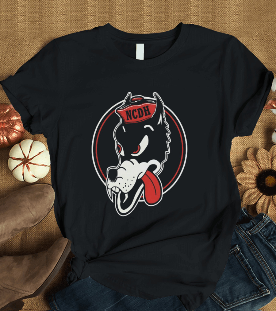 NCDH Wolf Cartoon Red Circle T-Shirt