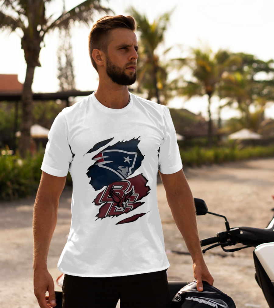 New England Patriots Boston College Eagles Ripped Collaboration T-Shirt