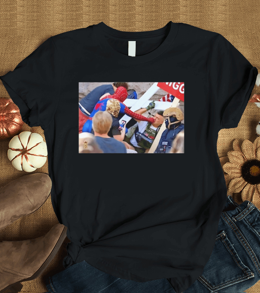 Spider Man Confrontation With Agent Superhero T-Shirt