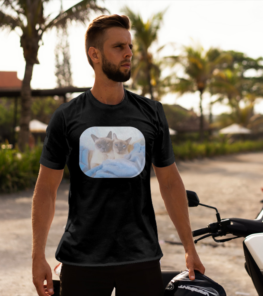 Siamese Cats Snuggling In Blue Blanket T-Shirt