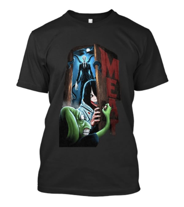 Meatcanyon Store Knock Knock Creepy Distressed Characters Horror Scene T-Shirt