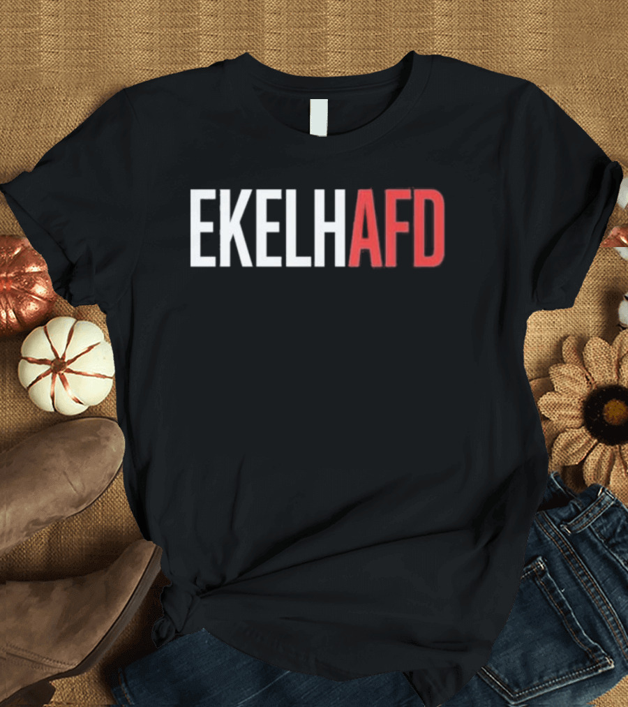 EKELHAFD Anti Far Right Statement Text Red White Contrast T-Shirt