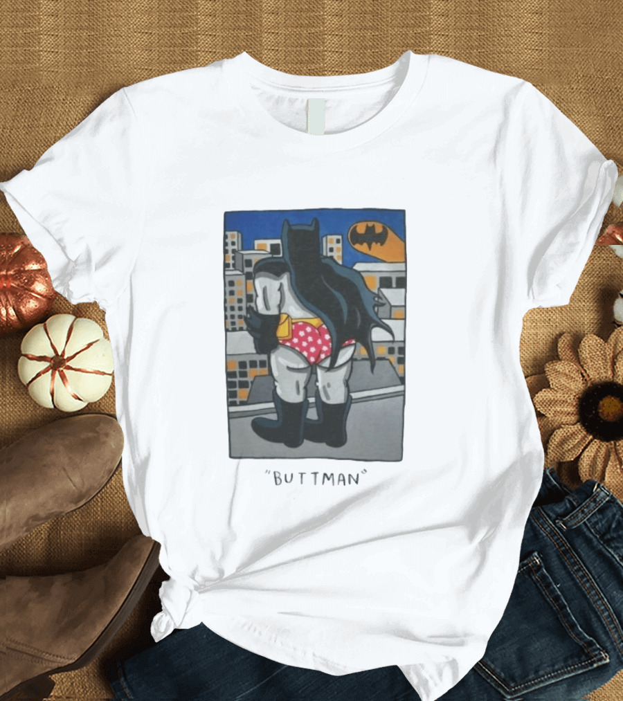 Buttman Batman Superhero Comedy Humor Retro Pop T-Shirt