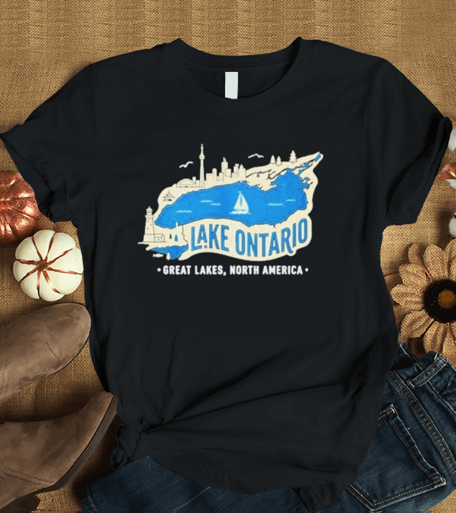 Lake Ontario Skyline Map Great Lakes North America T-Shirt