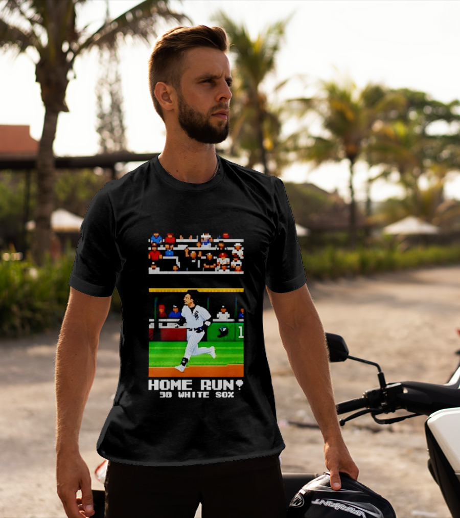 Yoan Moncada Home Run 3B White Sox Pixel Art Baseball Game Scene T-Shirt
