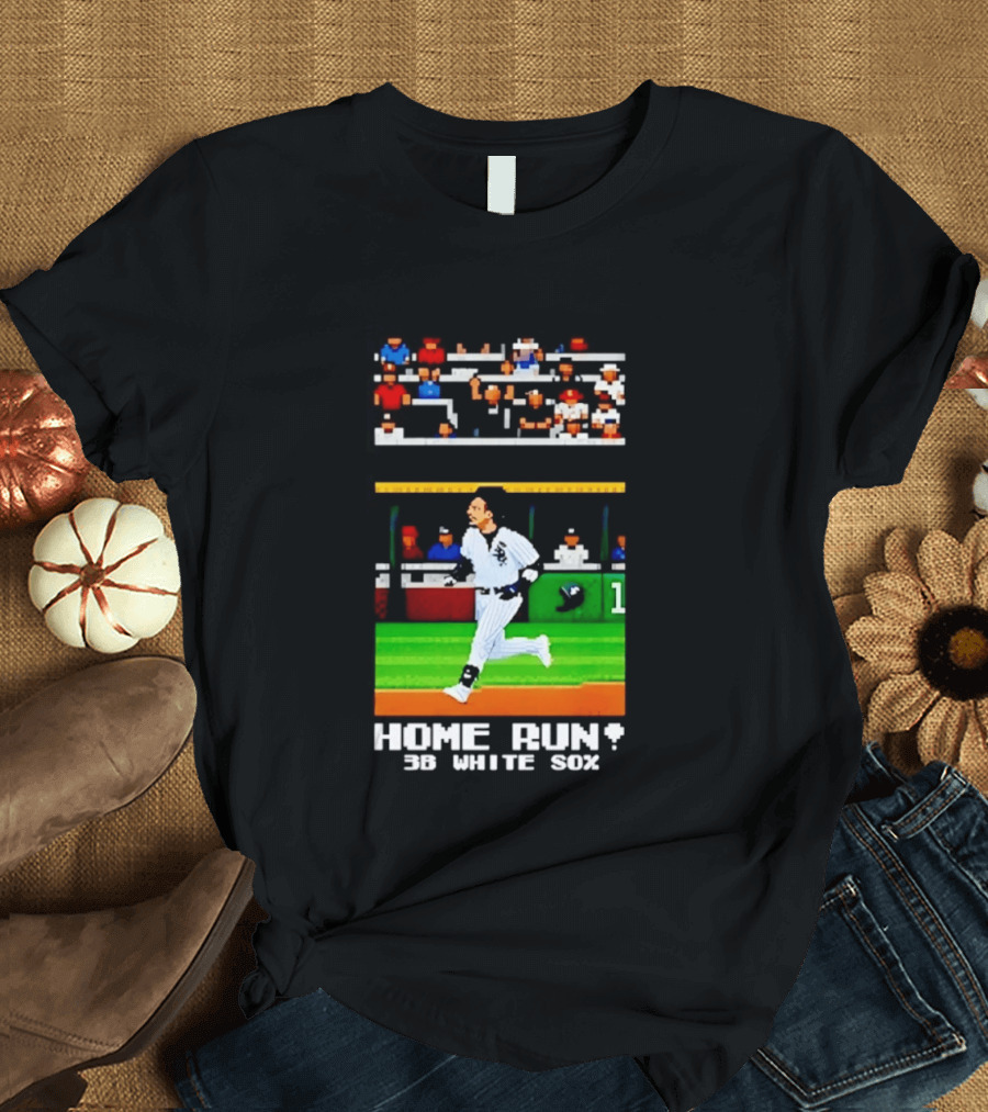 Yoan Moncada Home Run 3B White Sox Pixel Art Baseball Game Scene T-Shirt