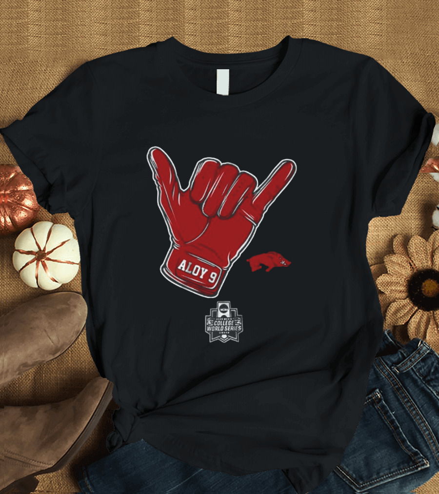 Arkansas Razorbacks Aloy 9 NCAA College World Series Shaka Gesture T-Shirt
