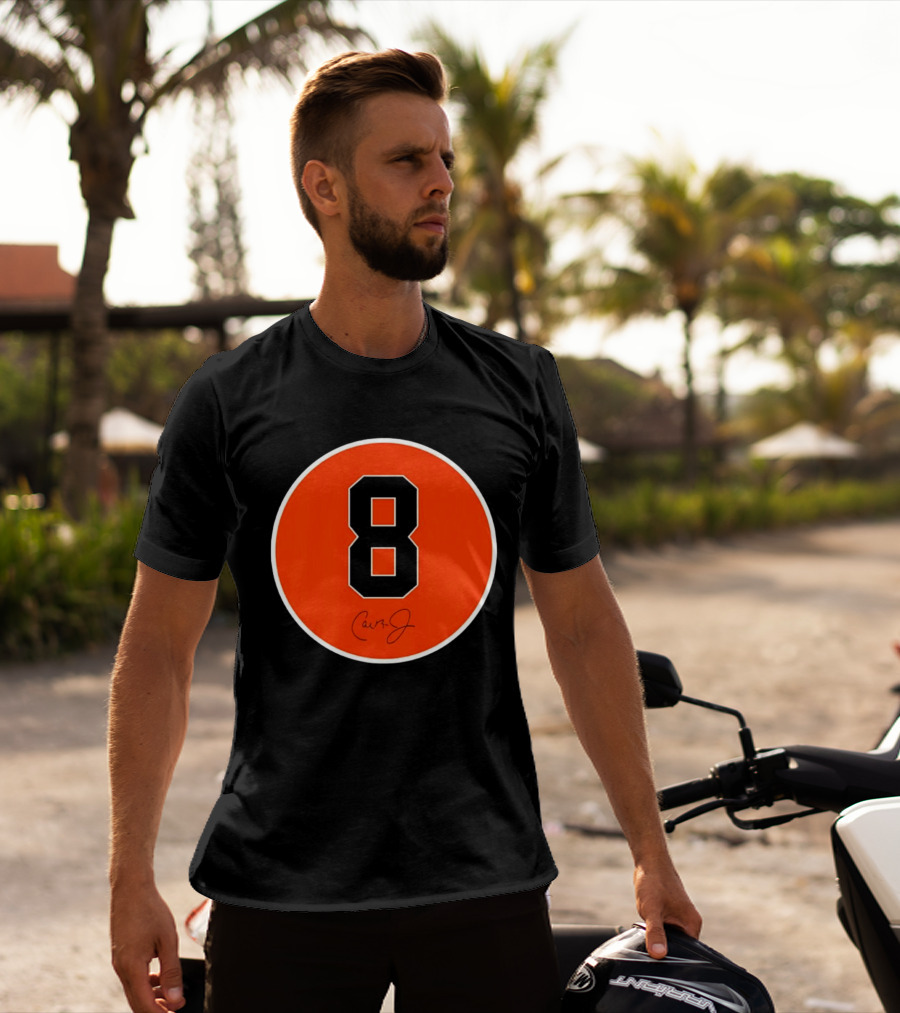 Cal Ripken Jr Number 8 Baltimore Orioles Team Circle Orange T-Shirt