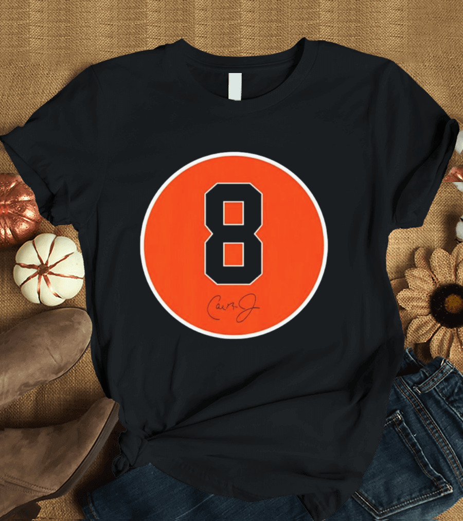 Cal Ripken Jr Number 8 Baltimore Orioles Team Circle Orange T-Shirt