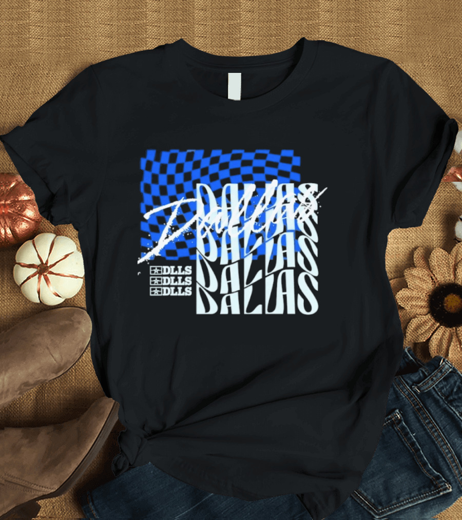 Dallas Checkered Blue Sports Texas Word T-Shirt