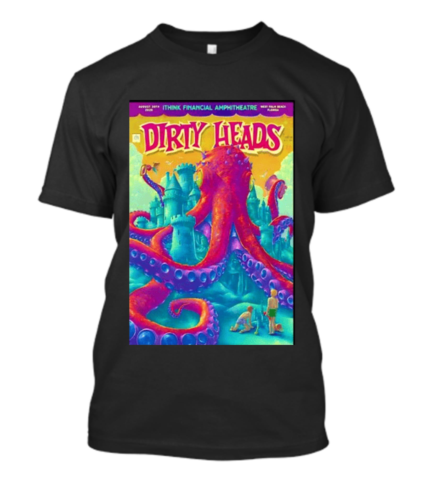 Dirty Heads August 30th 2026 IThink Financial Amphitheatre West Palm Beach Colorful Octopus And Castle T-Shirt