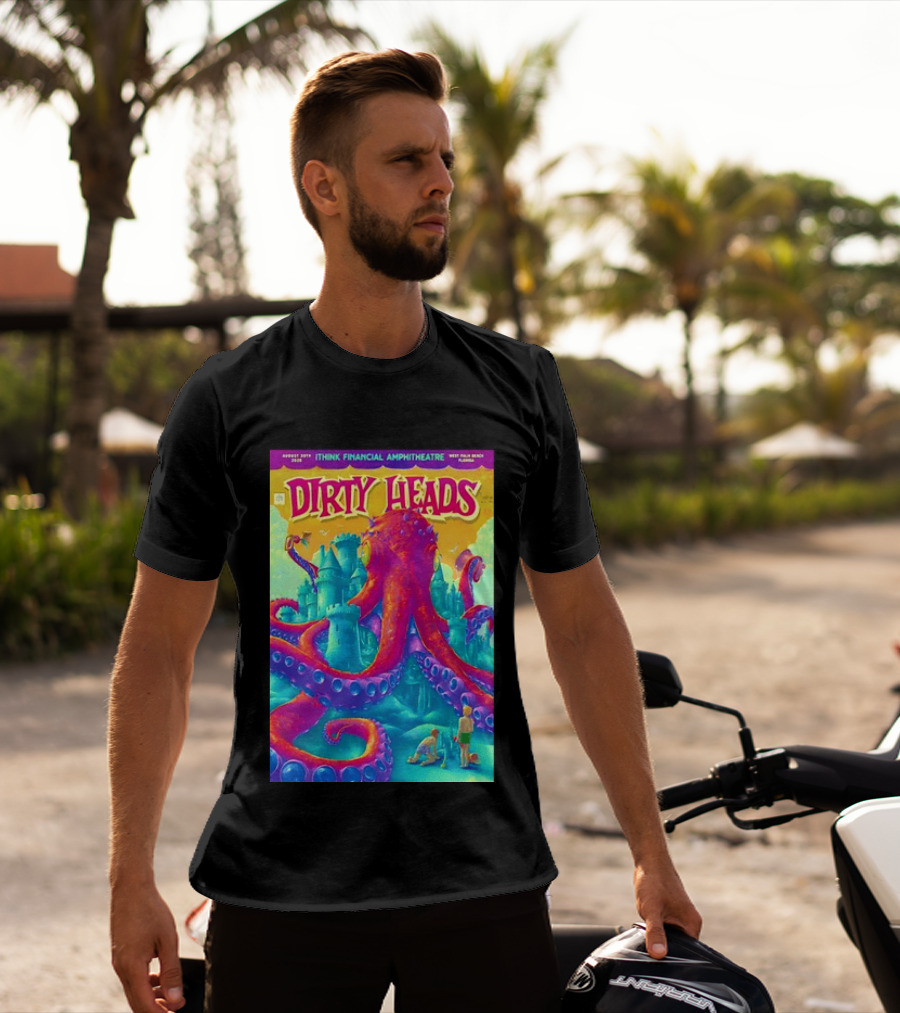 Dirty Heads August 30th 2026 IThink Financial Amphitheatre West Palm Beach Colorful Octopus And Castle T-Shirt