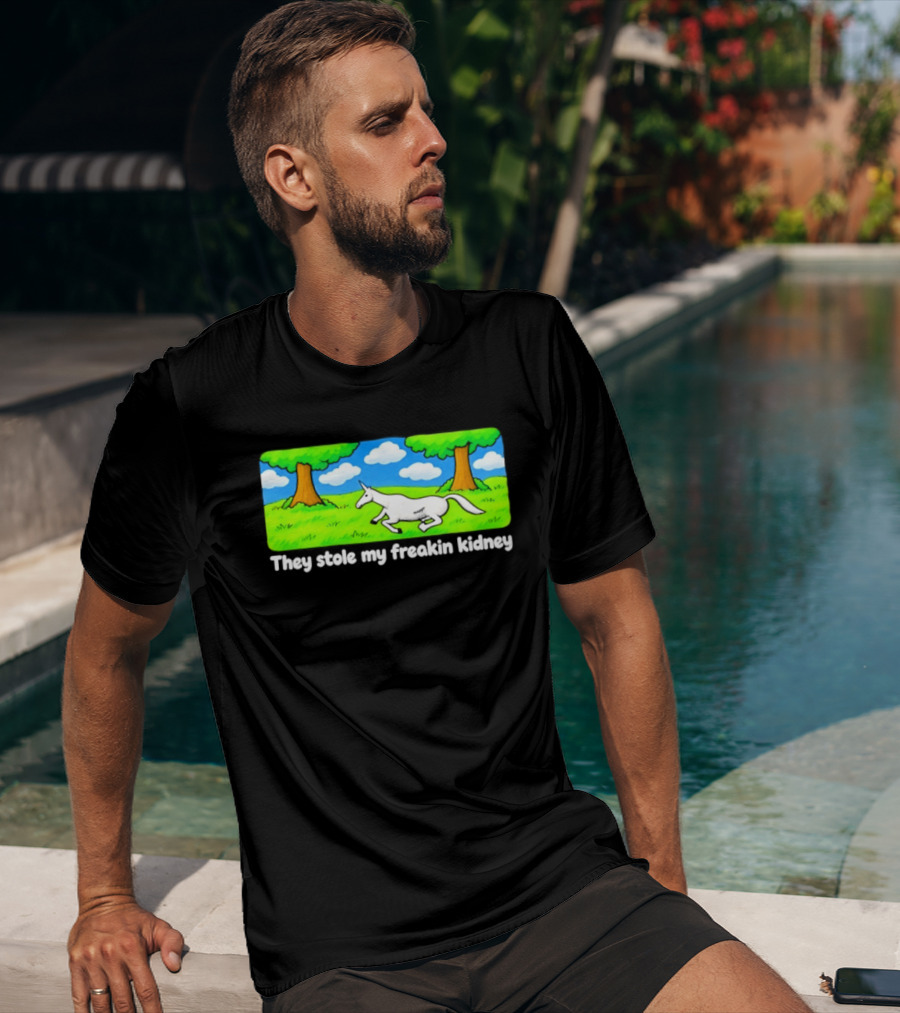 They Stole My Freakin Kidney Unicorn Cartoon Scene T-Shirt