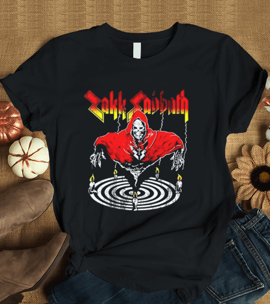 Zakk Sabbath Distressed Heavy Metal Red Ripped Robe Candles T-Shirt