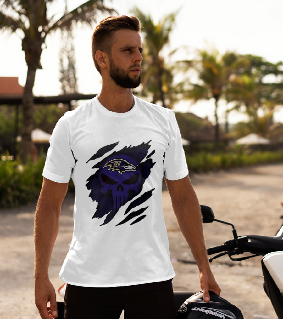 Baltimore Ravens Punisher Skull Crossover Fan Merchandise T-Shirt
