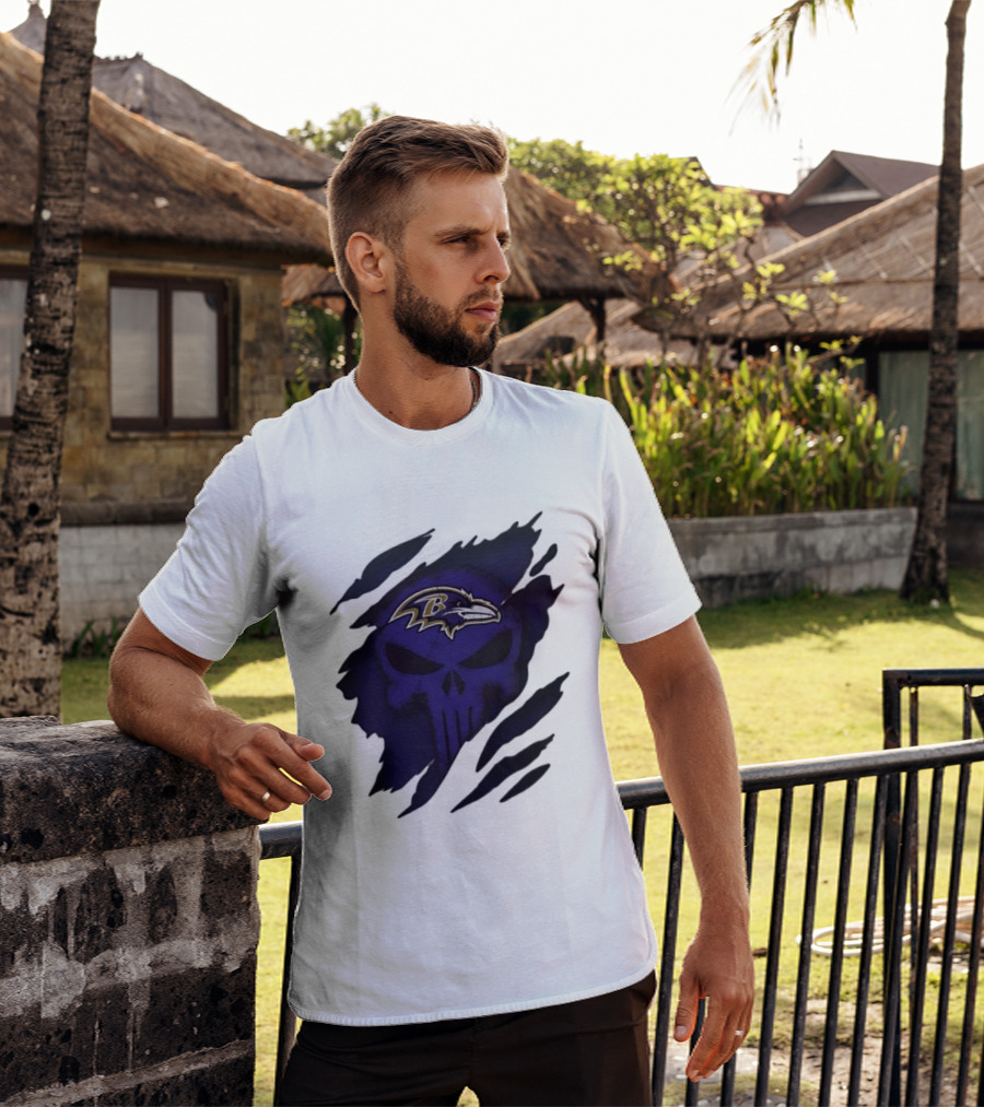 Baltimore Ravens Punisher Skull Crossover Fan Merchandise T-Shirt