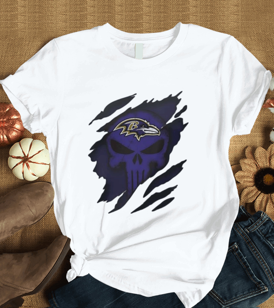 Baltimore Ravens Punisher Skull Crossover Fan Merchandise T-Shirt