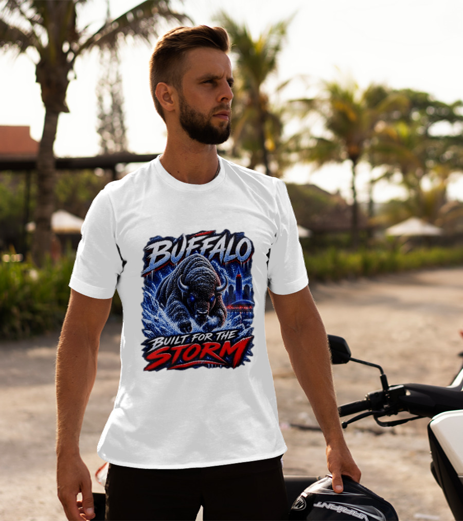 Buffalo Built For The Storm Football Charging Bison City Skyline T-Shirt