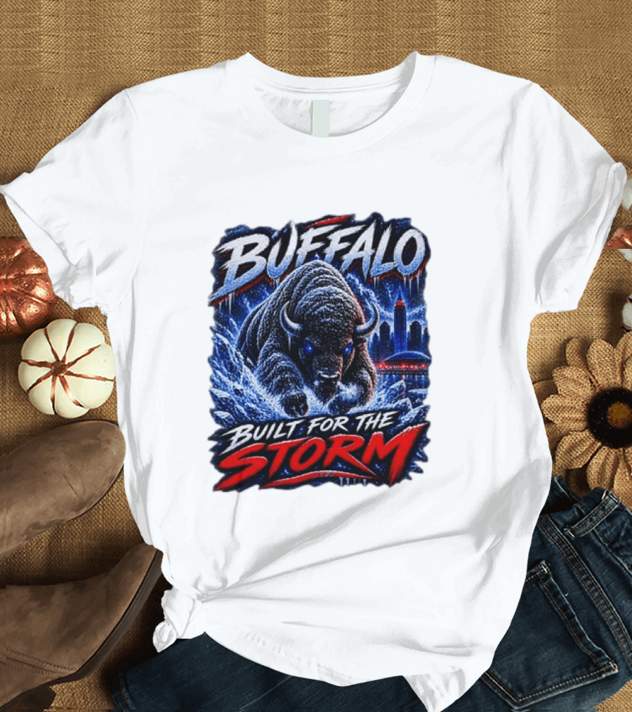 Buffalo Built For The Storm Football Charging Bison City Skyline T-Shirt
